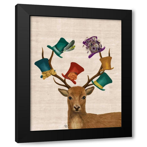 Hat Collector Deer Black Modern Wood Framed Art Print with Double Matting by Fab Funky