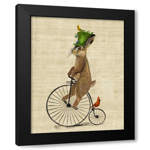 March Hare on Penny Farthing Black Modern Wood Framed Art Print by Fab Funky