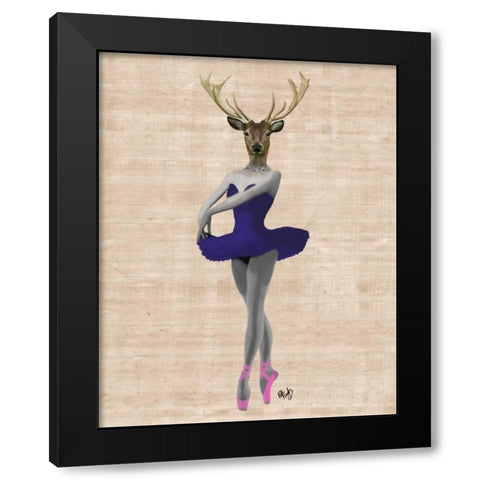 Ballet Deer in Blue Black Modern Wood Framed Art Print by Fab Funky
