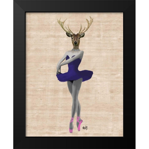 Ballet Deer in Blue Black Modern Wood Framed Art Print by Fab Funky