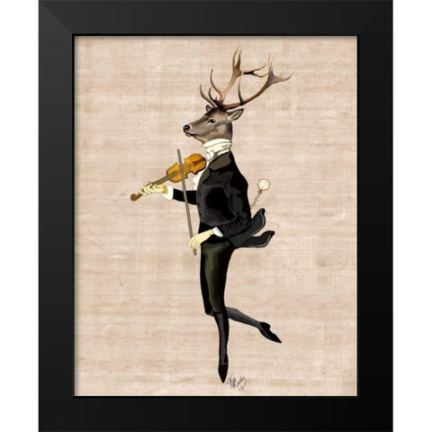 Dancing Deer with Violin Black Modern Wood Framed Art Print by Fab Funky