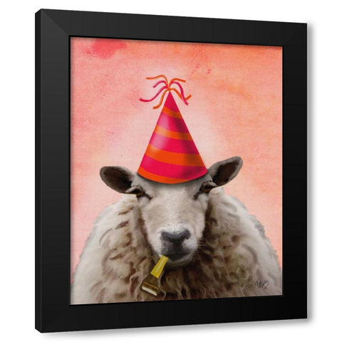 Party Sheep Black Modern Wood Framed Art Print by Fab Funky