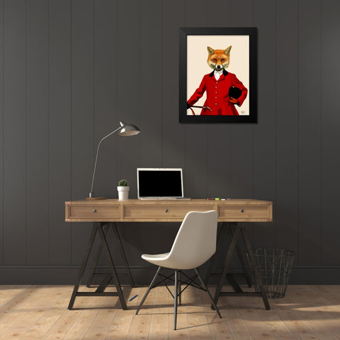 Fox Hunter 2 Portrait Black Modern Wood Framed Art Print by Fab Funky
