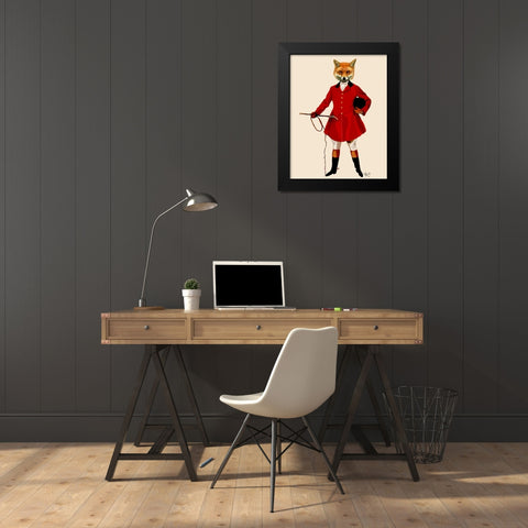 Fox Hunter 2 Full Black Modern Wood Framed Art Print by Fab Funky