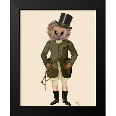 Hedgehog Rider Full Black Modern Wood Framed Art Print by Fab Funky