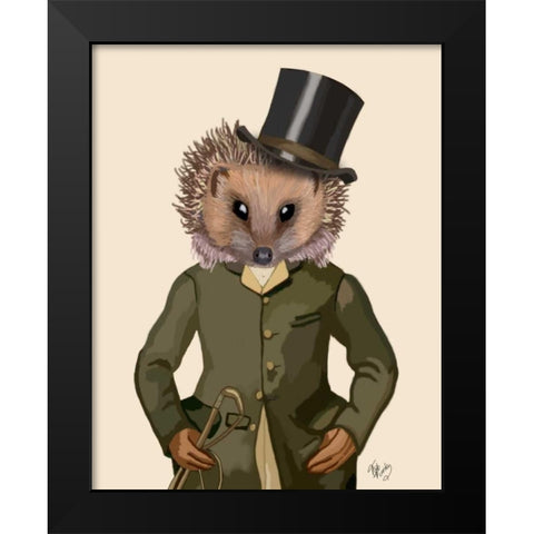 Hedgehog Rider Portrait Black Modern Wood Framed Art Print by Fab Funky