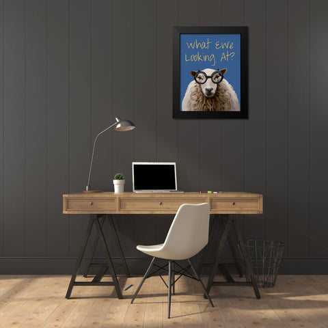 What Ewe Looking At Sheep Print Black Modern Wood Framed Art Print by Fab Funky