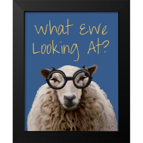 What Ewe Looking At Sheep Print Black Modern Wood Framed Art Print by Fab Funky