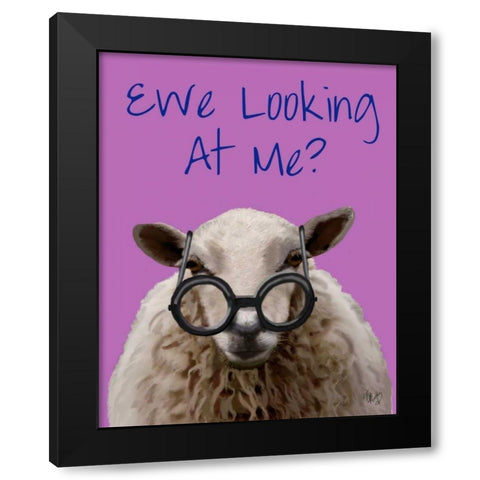 Ewe Looking at Me DeNiro Sheep Black Modern Wood Framed Art Print with Double Matting by Fab Funky