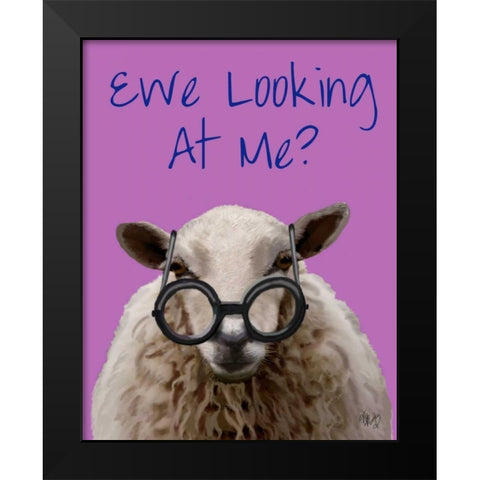 Ewe Looking at Me DeNiro Sheep Black Modern Wood Framed Art Print by Fab Funky