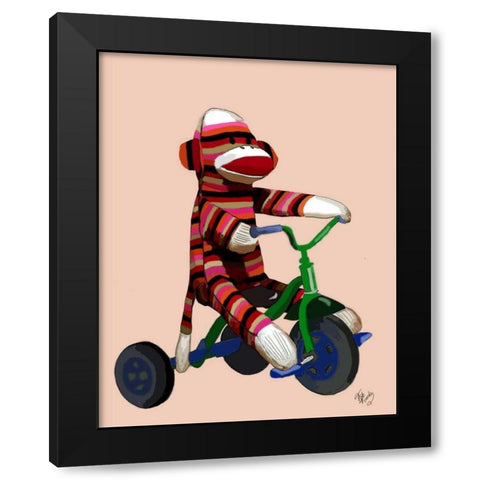 Sock Monkey Tricycle Black Modern Wood Framed Art Print with Double Matting by Fab Funky