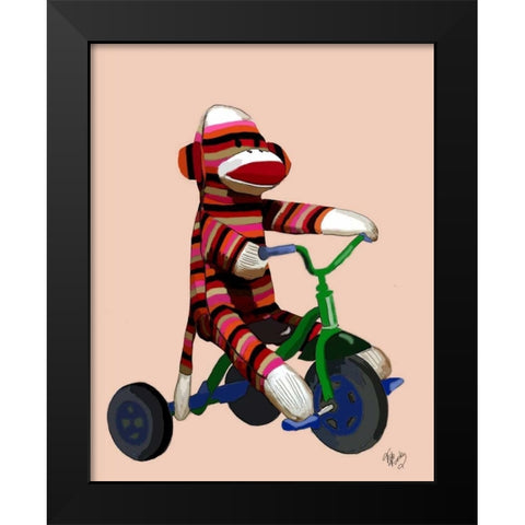 Sock Monkey Tricycle Black Modern Wood Framed Art Print by Fab Funky
