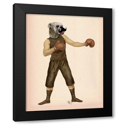 Boxing Bulldog Full Black Modern Wood Framed Art Print with Double Matting by Fab Funky