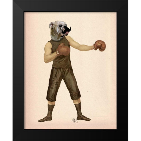 Boxing Bulldog Full Black Modern Wood Framed Art Print by Fab Funky