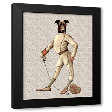 Greyhound Fencer in Cream Full Black Modern Wood Framed Art Print with Double Matting by Fab Funky