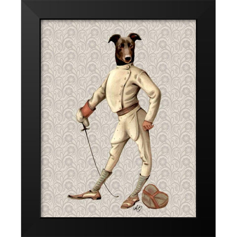 Greyhound Fencer in Cream Full Black Modern Wood Framed Art Print by Fab Funky