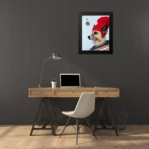 Dog in Ski Sweater Black Modern Wood Framed Art Print by Fab Funky
