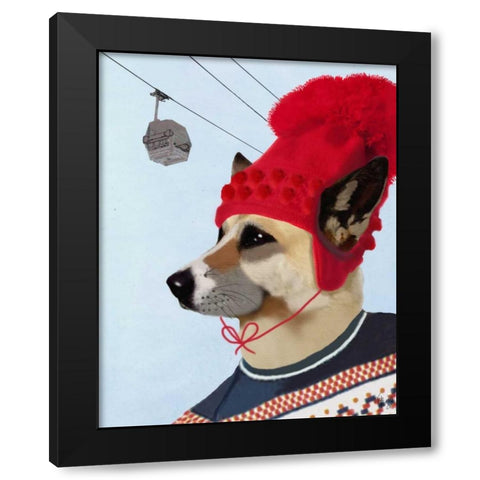Dog in Ski Sweater Black Modern Wood Framed Art Print by Fab Funky