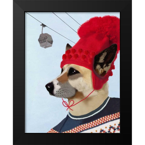 Dog in Ski Sweater Black Modern Wood Framed Art Print by Fab Funky