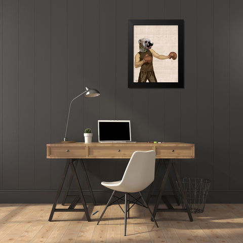 Boxing Bulldog Portrait Black Modern Wood Framed Art Print by Fab Funky