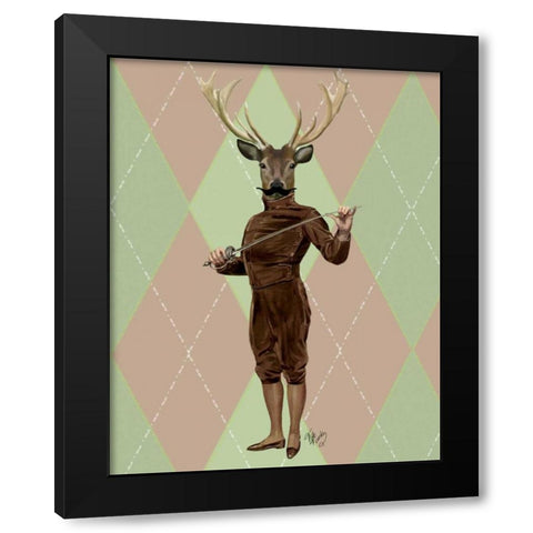 Fencing Deer Full Black Modern Wood Framed Art Print with Double Matting by Fab Funky