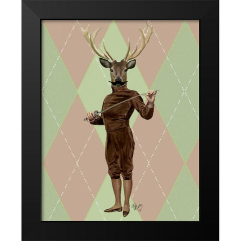 Fencing Deer Full Black Modern Wood Framed Art Print by Fab Funky