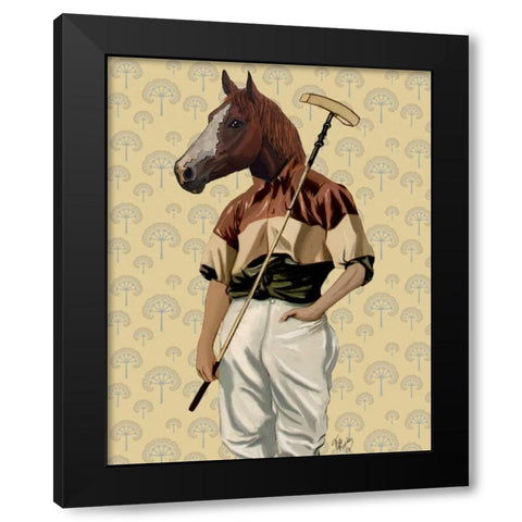 Polo Horse Portrait Black Modern Wood Framed Art Print with Double Matting by Fab Funky