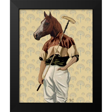 Polo Horse Portrait Black Modern Wood Framed Art Print by Fab Funky