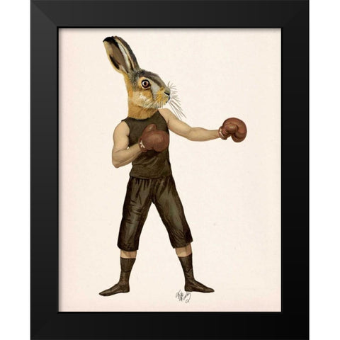 Boxing Hare Black Modern Wood Framed Art Print by Fab Funky