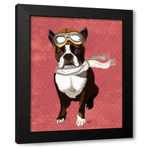 Boston Terrier Flying Ace Black Modern Wood Framed Art Print by Fab Funky