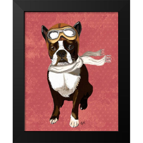 Boston Terrier Flying Ace Black Modern Wood Framed Art Print by Fab Funky