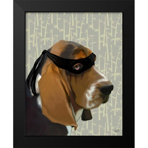 Ninja Basset Hound Dog Black Modern Wood Framed Art Print by Fab Funky