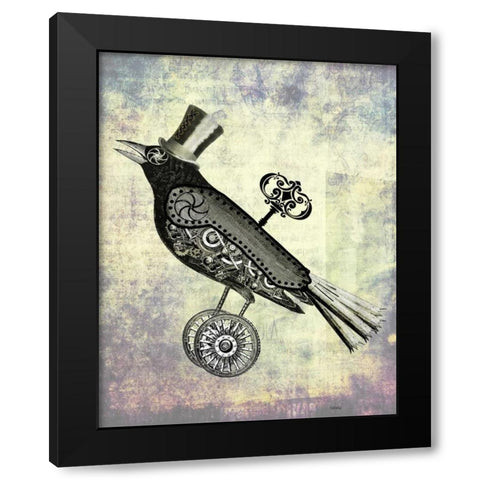 Steampunk Crow Black Modern Wood Framed Art Print by Fab Funky