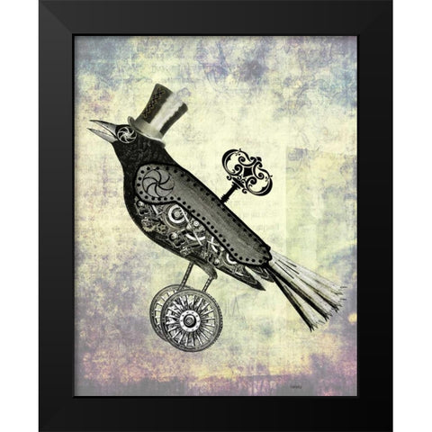 Steampunk Crow Black Modern Wood Framed Art Print by Fab Funky