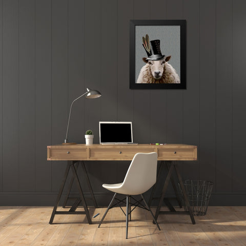 Steampunk Sheep Black Modern Wood Framed Art Print by Fab Funky