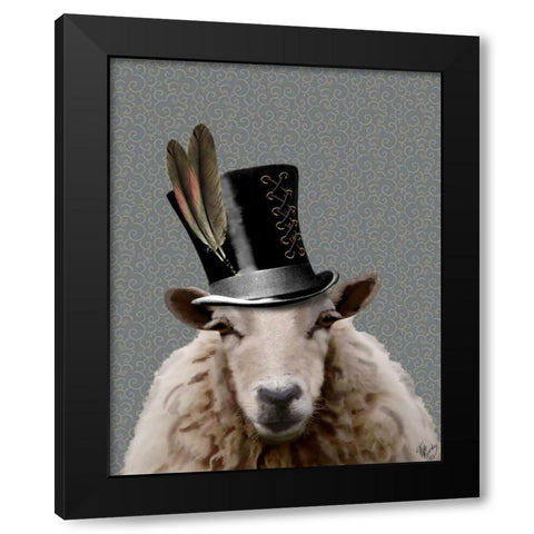 Steampunk Sheep Black Modern Wood Framed Art Print by Fab Funky