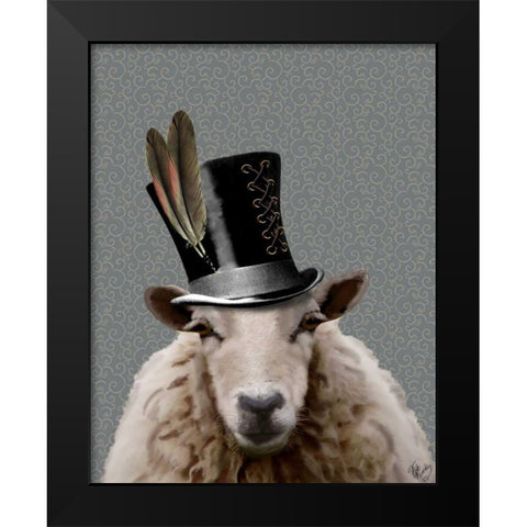 Steampunk Sheep Black Modern Wood Framed Art Print by Fab Funky