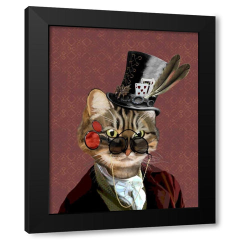 Phileas Feline Steampunk Cat Black Modern Wood Framed Art Print with Double Matting by Fab Funky