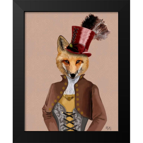 Vivienne Steampunk Fox Black Modern Wood Framed Art Print by Fab Funky