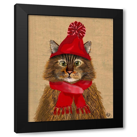 Maine Coon Cat Black Modern Wood Framed Art Print by Fab Funky