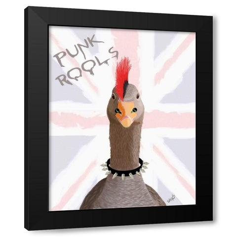 Punk Rock Goose Black Modern Wood Framed Art Print by Fab Funky