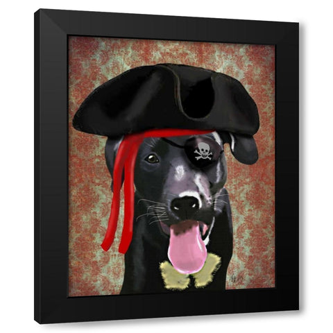 Black Labrador Pirate Dog Black Modern Wood Framed Art Print by Fab Funky