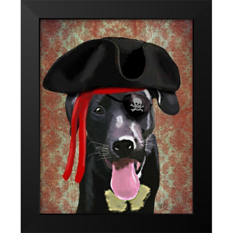 Black Labrador Pirate Dog Black Modern Wood Framed Art Print by Fab Funky
