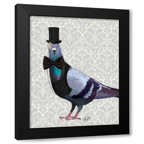 Pigeon in Waistcoat and Top Hat Black Modern Wood Framed Art Print with Double Matting by Fab Funky