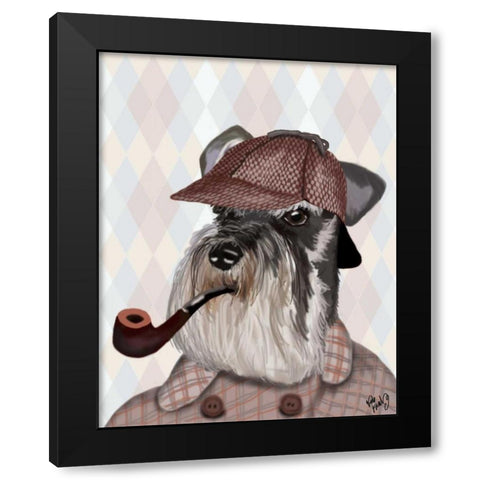 Schnauzer Sherlock Black Modern Wood Framed Art Print by Fab Funky