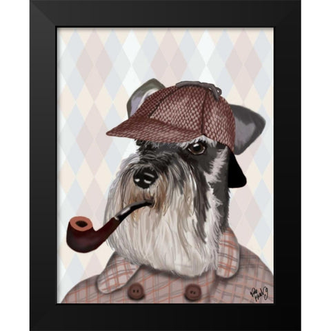 Schnauzer Sherlock Black Modern Wood Framed Art Print by Fab Funky