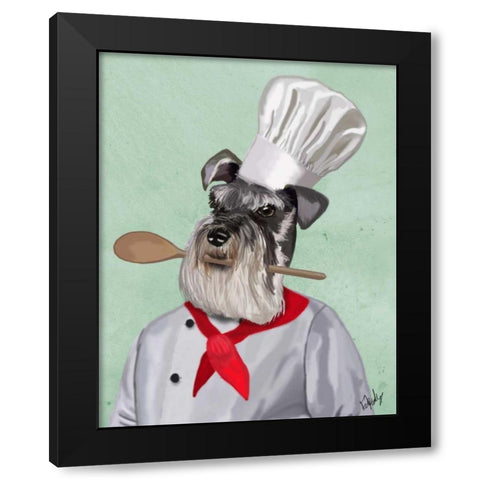 Schnauzer Chef Black Modern Wood Framed Art Print with Double Matting by Fab Funky
