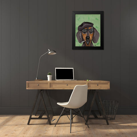 Hipster Dachshund Black Modern Wood Framed Art Print by Fab Funky