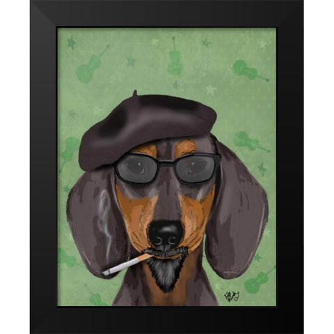 Hipster Dachshund Black Modern Wood Framed Art Print by Fab Funky