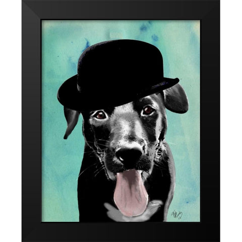 Black Labrador in Bowler Hat Black Modern Wood Framed Art Print by Fab Funky
